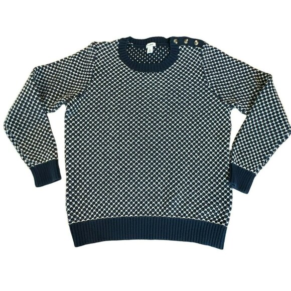 L.L. Bean Sweaters - L.L. Bean Birds Eye Knit Sweater Size Large Cotton Button Shoulder Blue Womens
